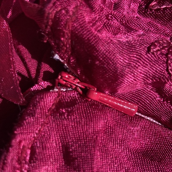 Red Satin Crepe Embroidered Skirt - Picture 8 of 10